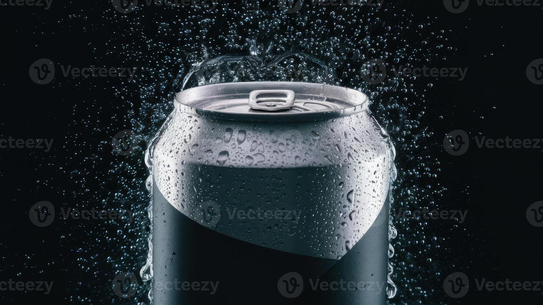 A can of a soda is being sprayed with water, AI photo