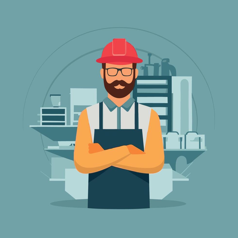 worker and builder wearing construction hat and tools vector