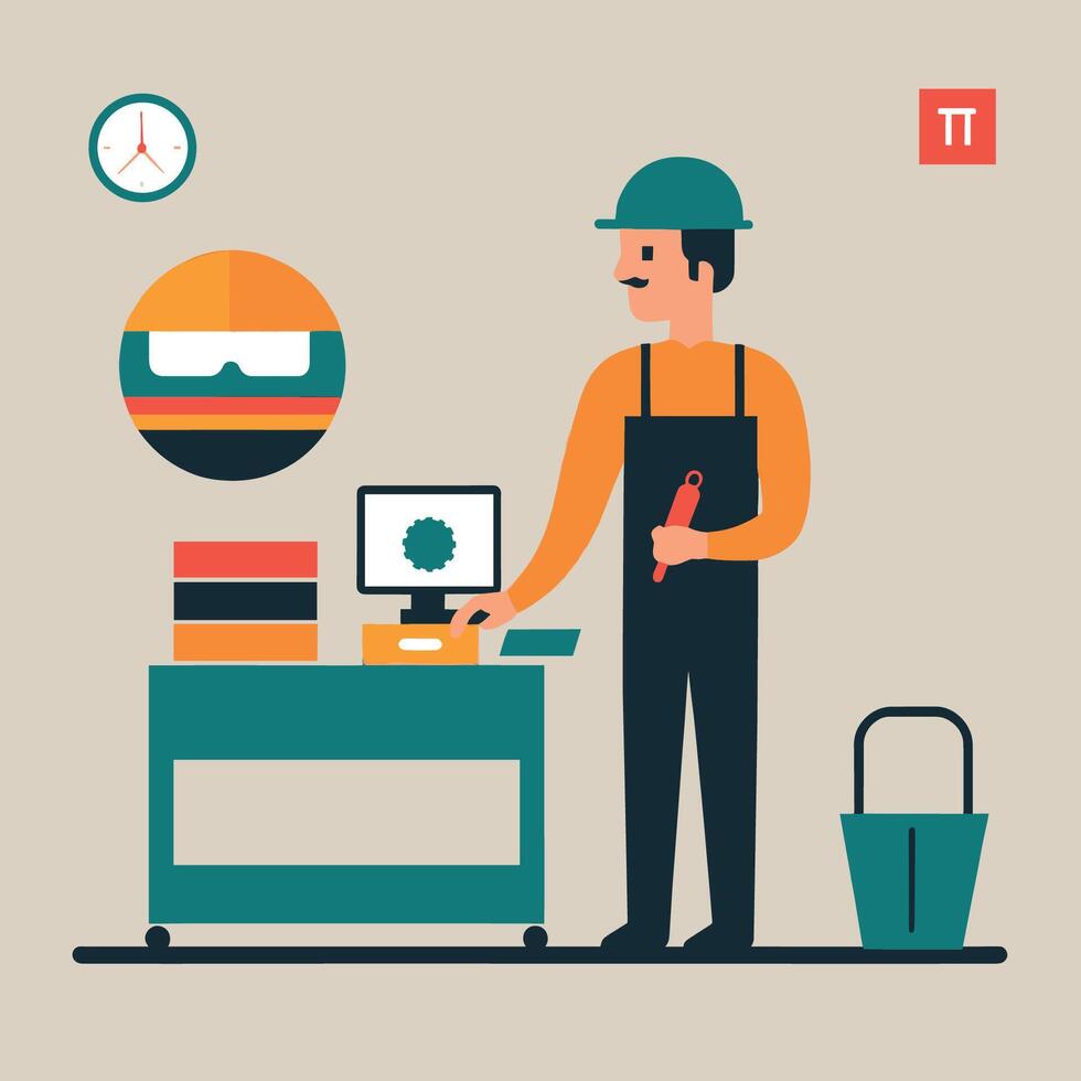 worker and builder wearing construction hat and tools vector