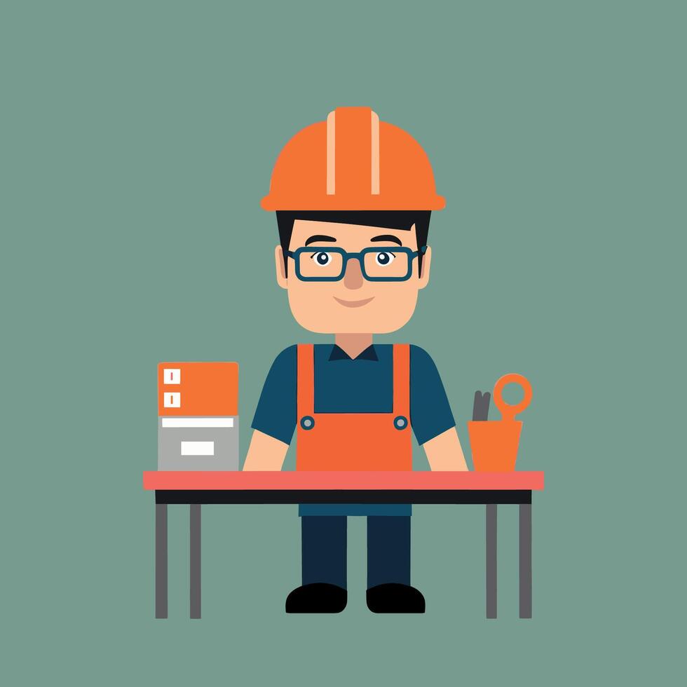 worker and builder wearing construction hat and tools vector