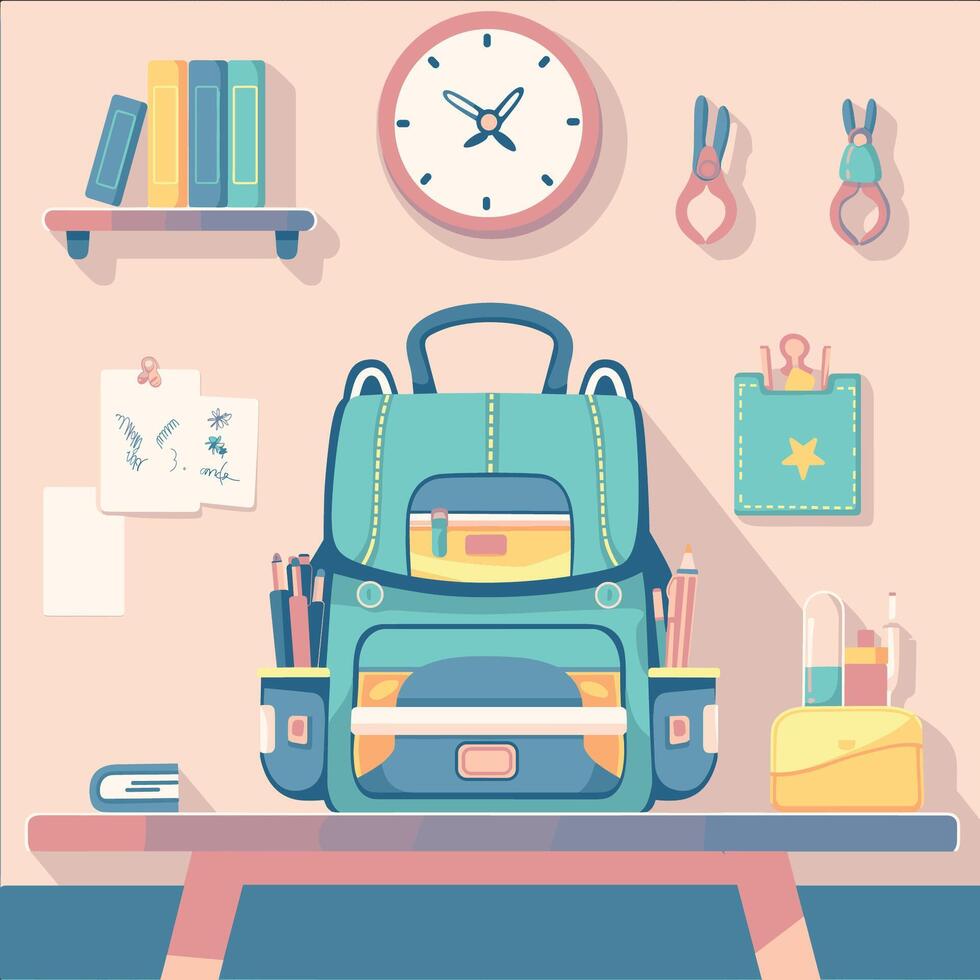 back to school - bag, book and pen vector