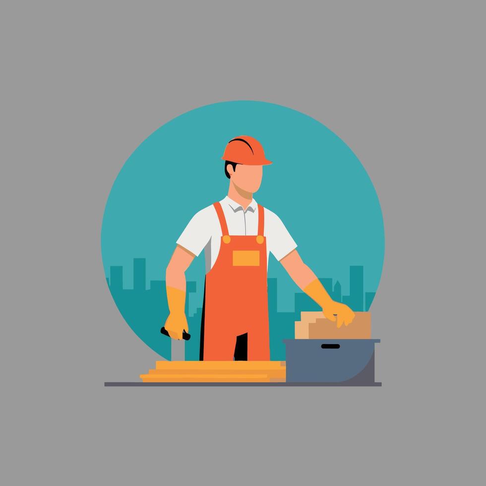 worker and builder wearing construction hat and tools vector