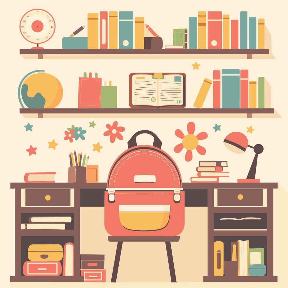 back to school - bag, book and pen vector