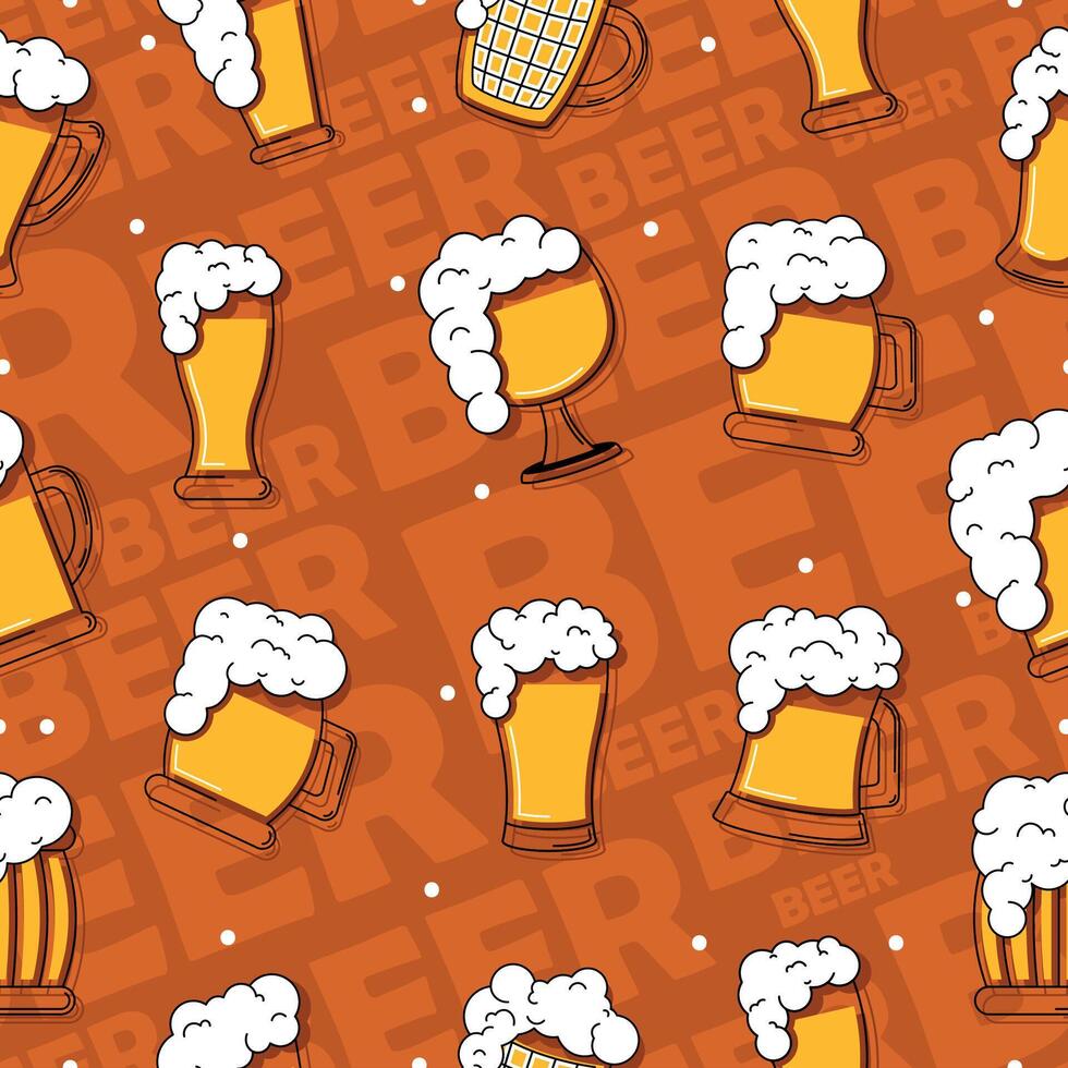 Beer glasses and bottles Colored sketch pattern background illustration vector