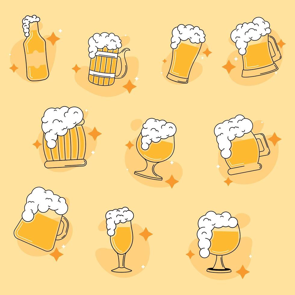 Colored beers sketches Icon set illustration vector