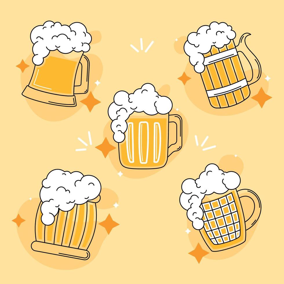 Colored beers sketches Icon set illustration vector