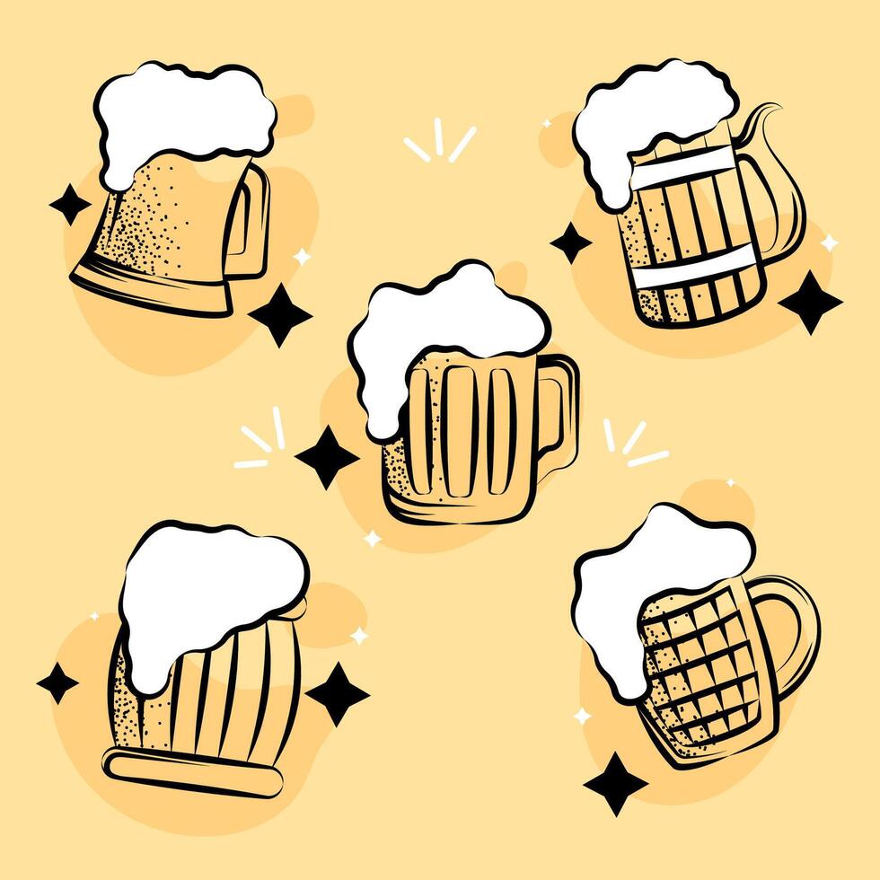 Vintage beers sketches Icon set illustration vector
