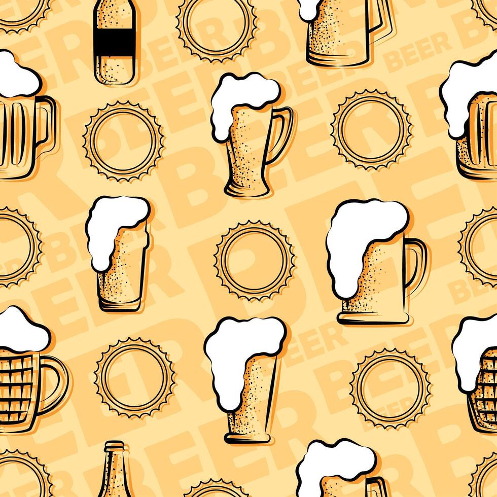 Beer glasses and bottles sketch pattern background illustration vector