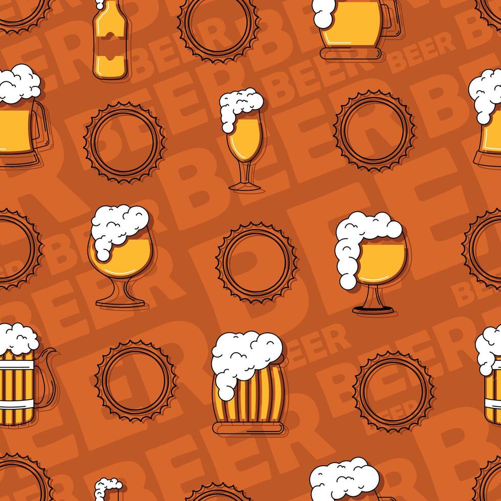 Beer glasses and bottles Colored sketch pattern background illustration vector