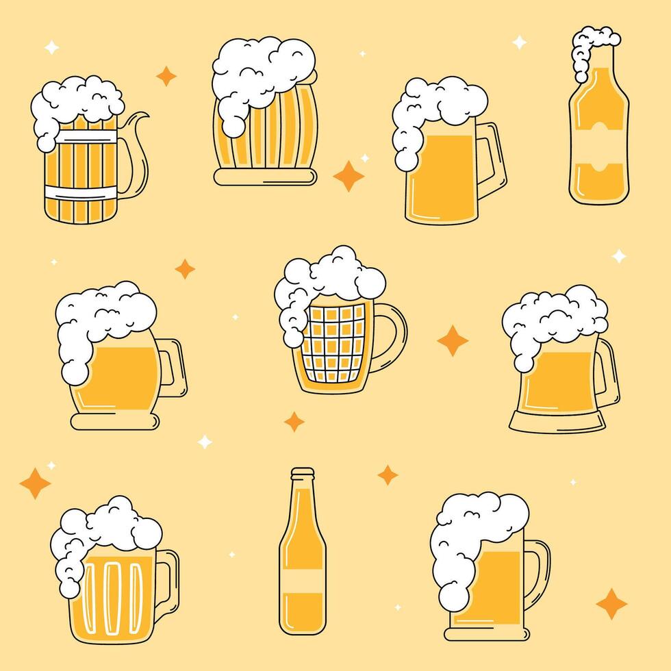 Colored beers sketches Icon set illustration vector
