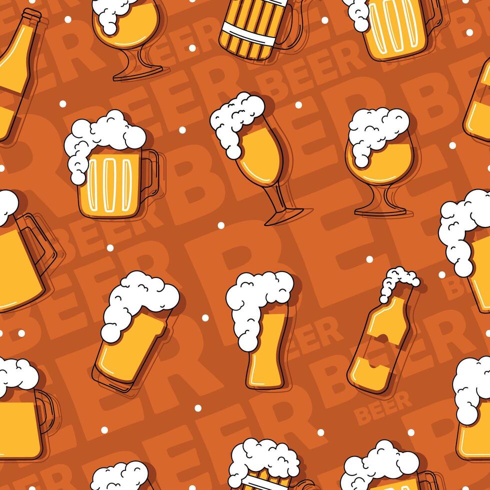 Beer glasses and bottles Colored sketch pattern background illustration vector