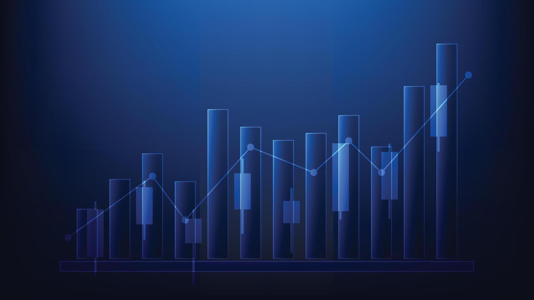 financial bar graph with candlesticks chart on blue background. stock market and investment vector