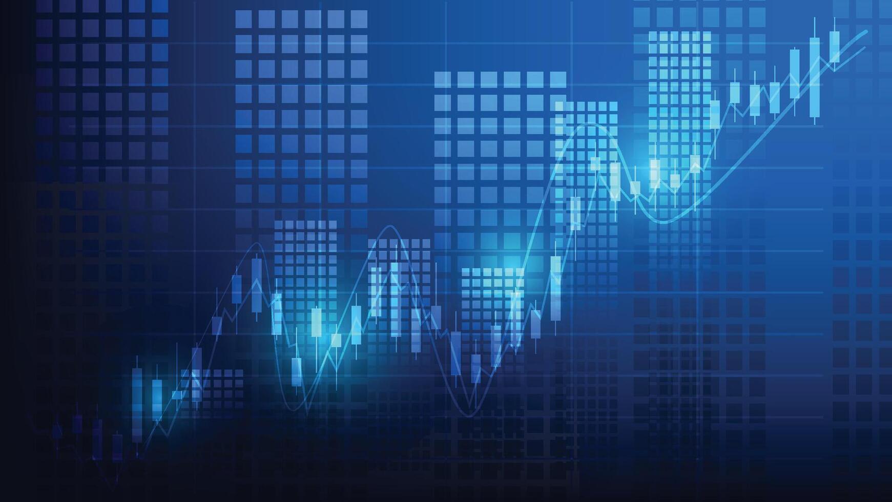 stock market trend. candlesticks with bar chart on blue background vector
