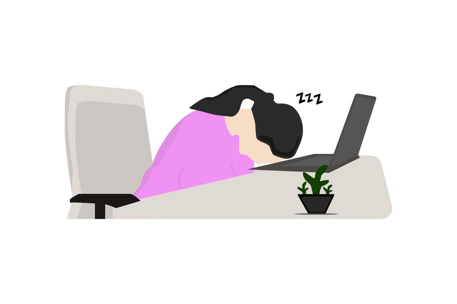 of exhausted woman in front of the laptop, sleepy vector
