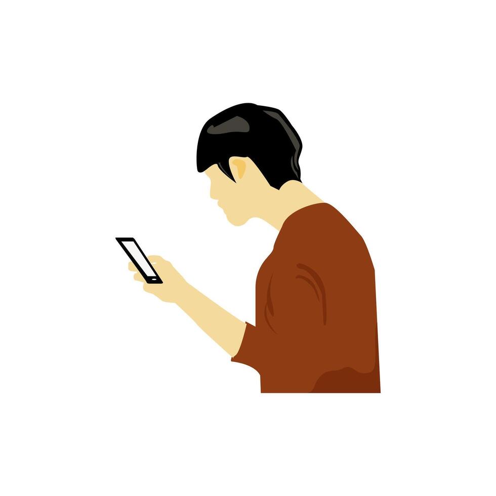 illustration of an adult man holding a smartphone vector