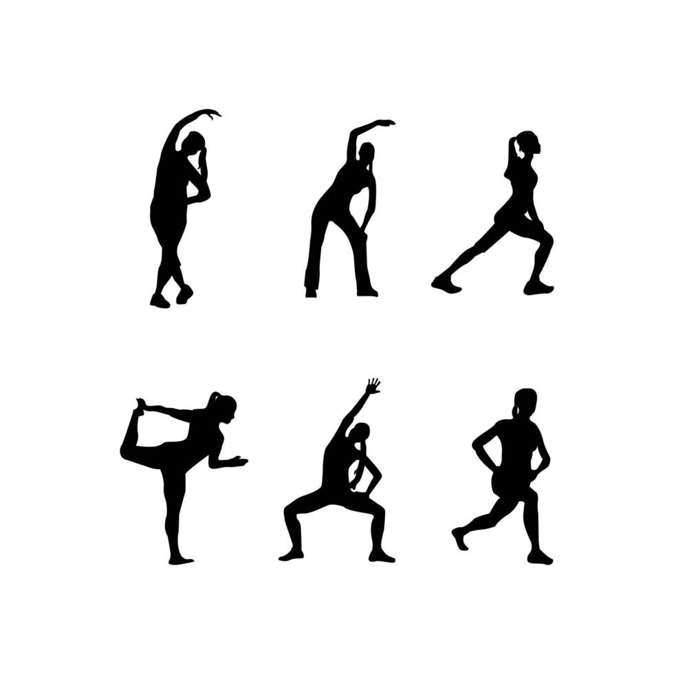 set of yoga exercise silhouettes vector