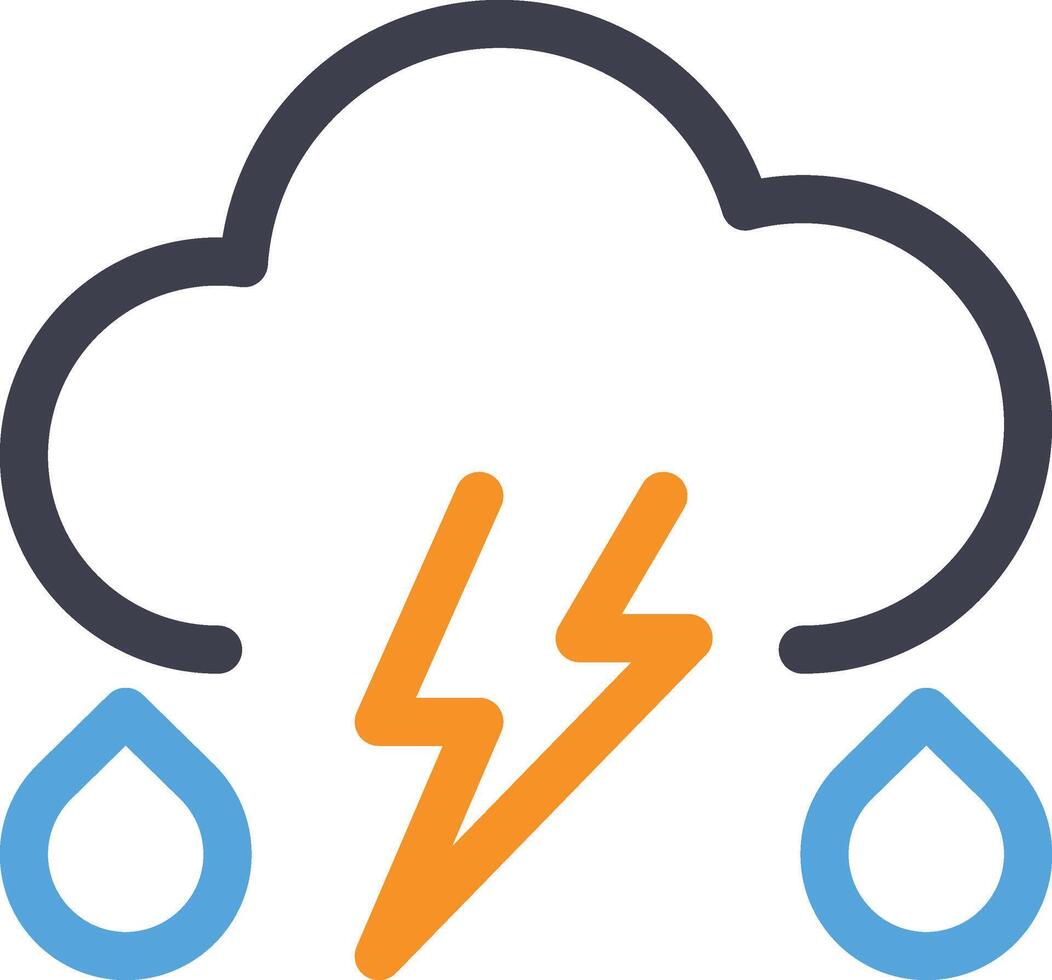 Lightning rain icon with cloud, lighting, water drop symbol illustration. vector