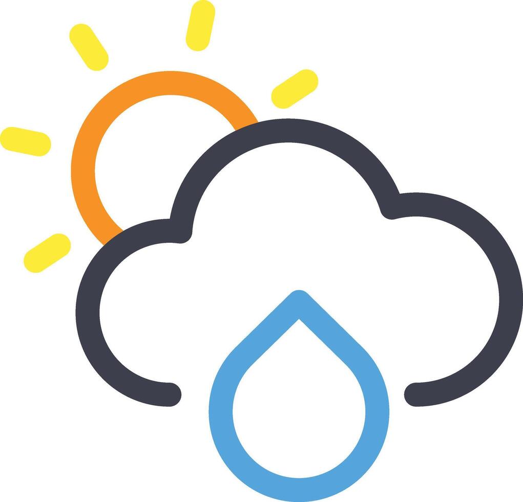 Rainy Daytime Icon with sun, cloud, water drop symbol illustration. vector
