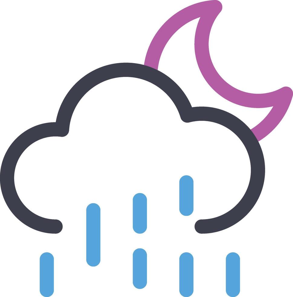 Rainy Midnight Icon with moon, cloud, rain symbol illustration vector