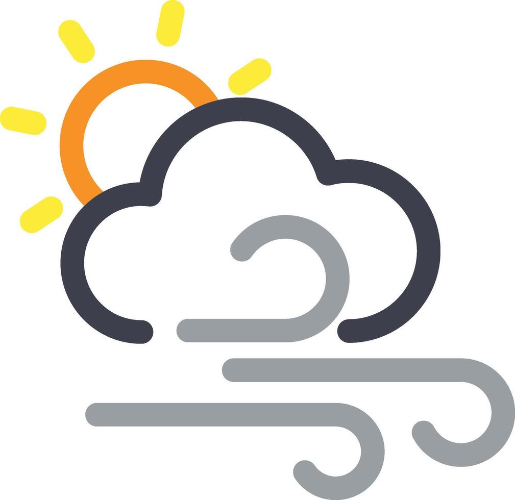 Windy and Cloudy at daytime icon. Sun, wind, and cloud symbol illustration. vector