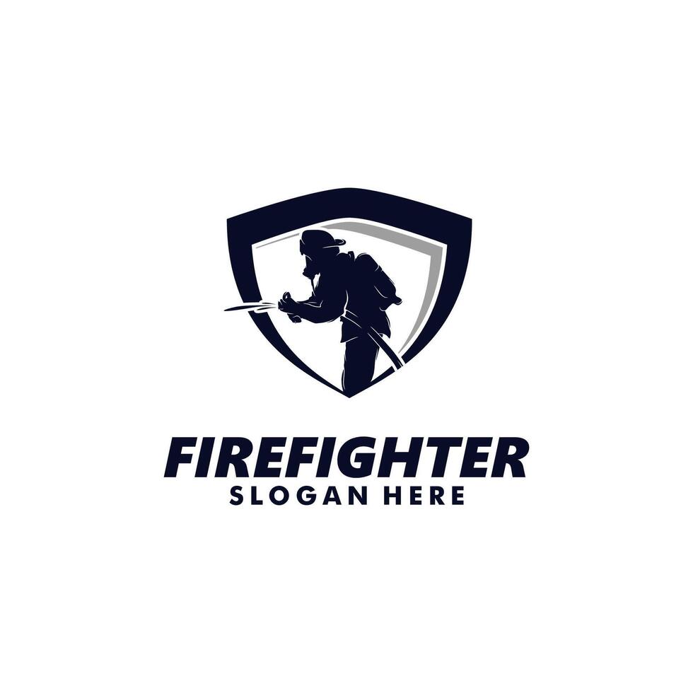Firefighter and shield Logo Design vector
