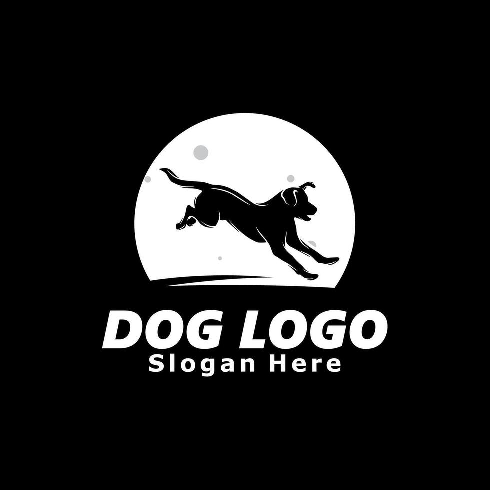 Dog jump in the moon logo design illustration vector