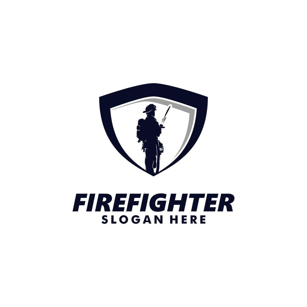 Firefighter and shield Logo Design vector