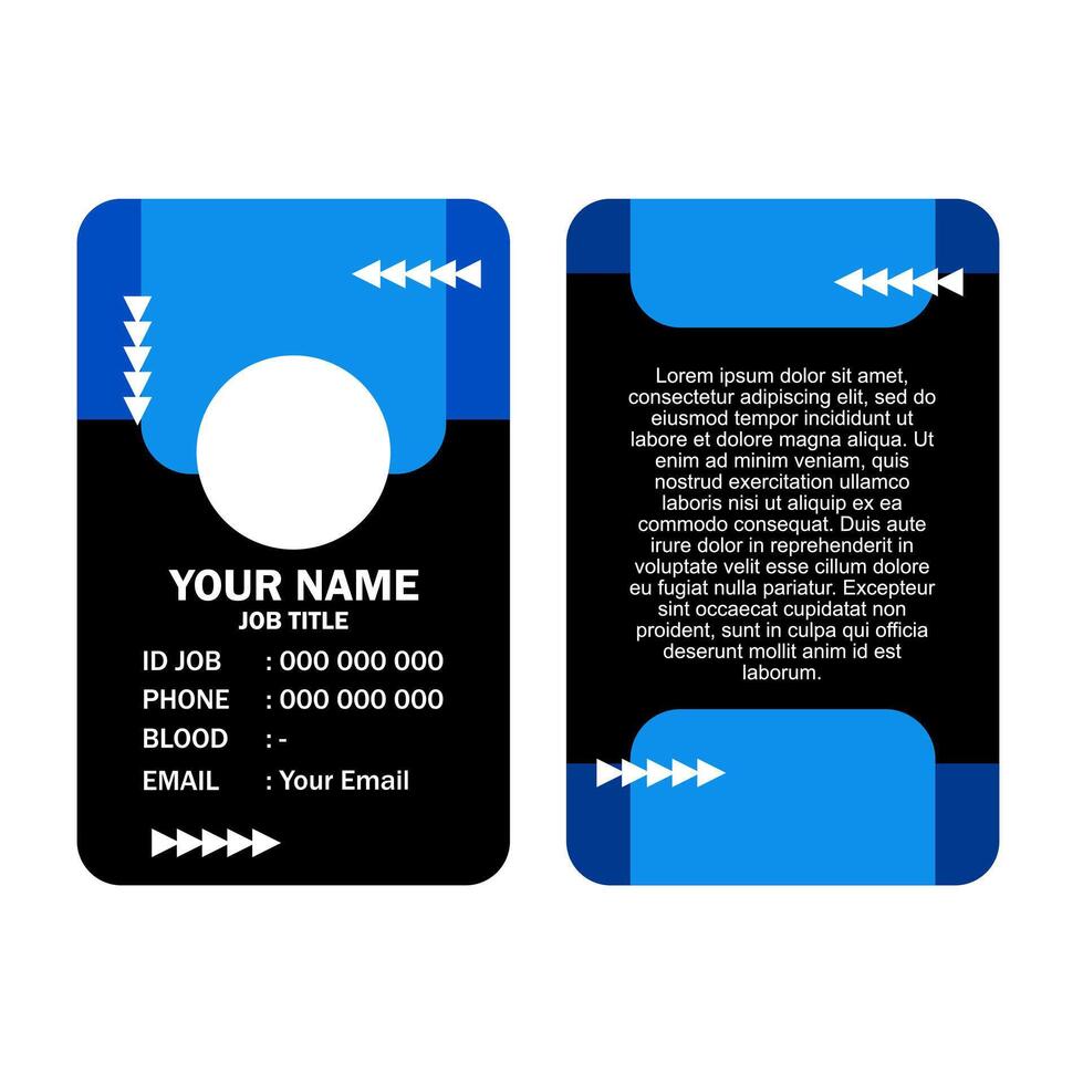 Blue and black business card with contact information. vector