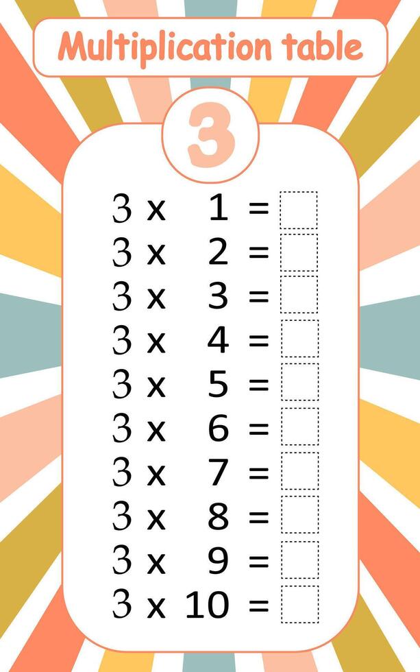 Multiplication table by 3 with a task to consolidate the knowledge of multiplication. illustration vector