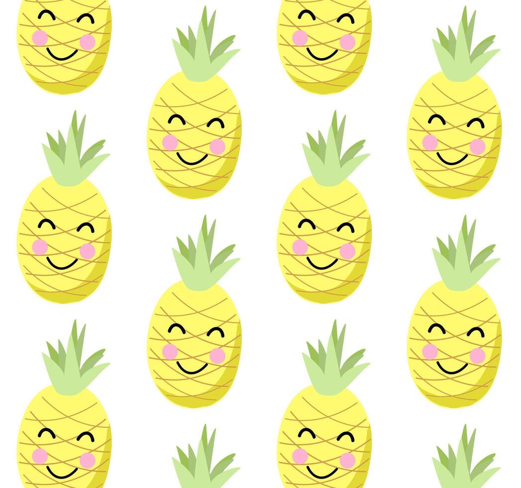 Summer pineapple with fruits and cheerful pattern. vector