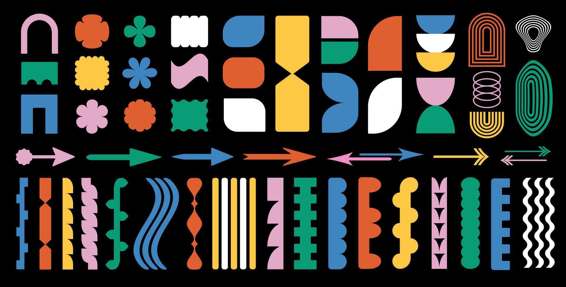 Trendy brutalism colorful Y2K shapes. Minimal abstract geometric elements, in the Bauhaus style. vector