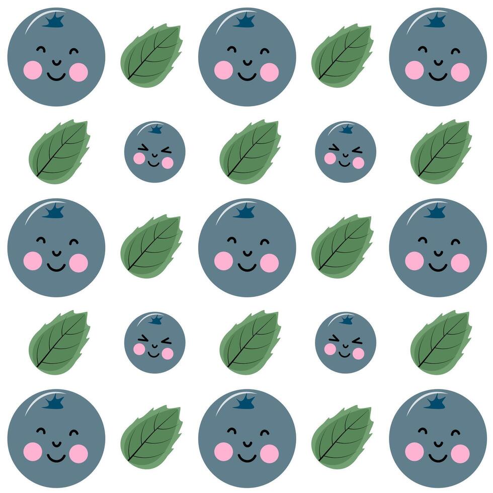 Summer blueberries with fruits and cheerful pattern. vector