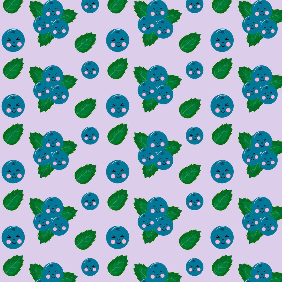 Summer blueberries with fruits and cheerful pattern. vector