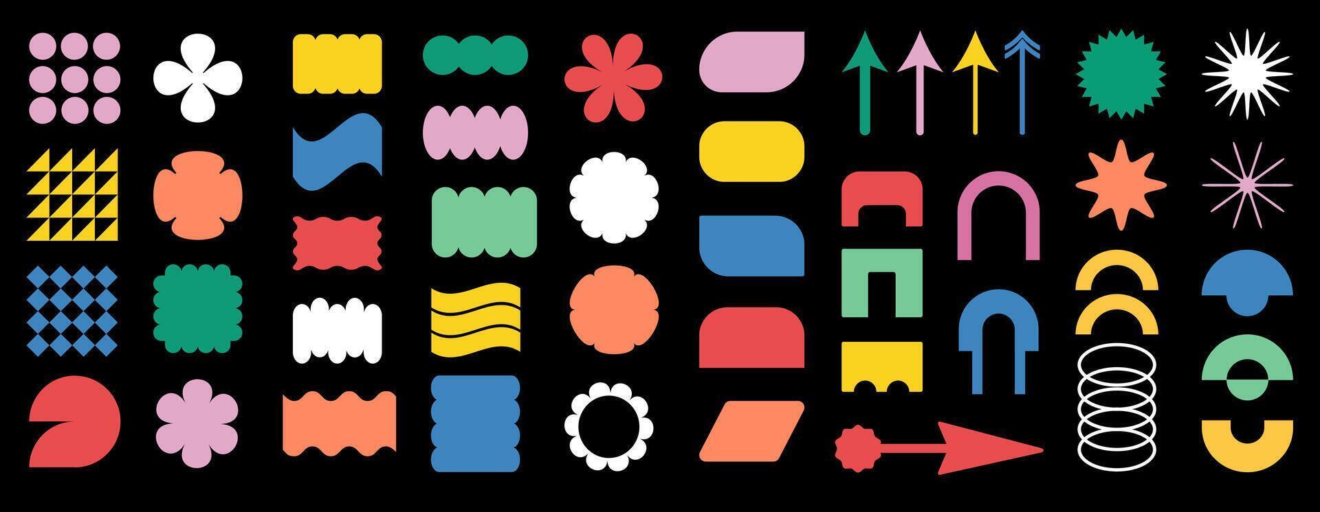 Trendy brutalism colorful Y2K shapes. Minimal abstract geometric elements, in the Bauhaus style. vector
