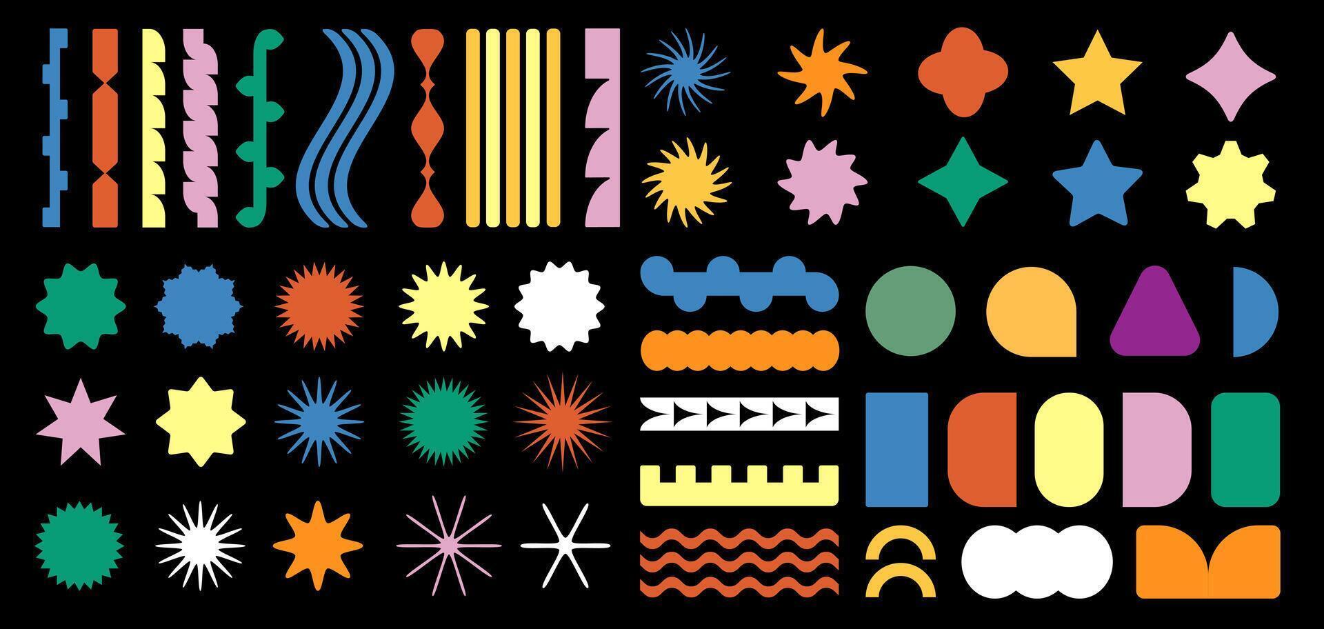 Trendy brutalism colorful Y2K shapes. Minimal abstract geometric elements, in the Bauhaus style. vector