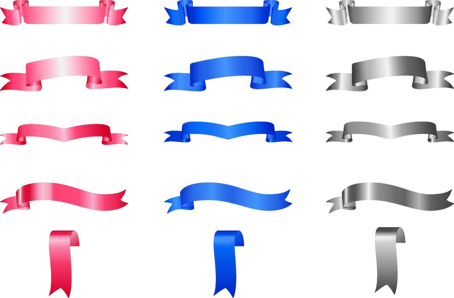 Realistic Various Simple 3d Ribbons Set 3 Colors vector