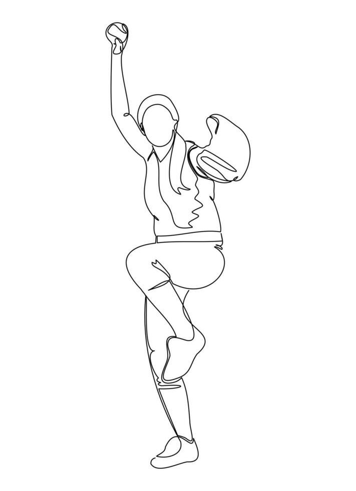 Single continuous line drawing of young agile woman baseball player practice to throw the ball. Sport exercise concept. Trendy one line draw design illustration for baseball promotion media vector