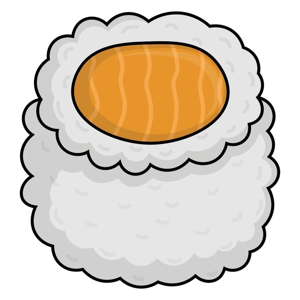 nigiri sushi with salmon topping illustration isolated on whtie background. Traditional Japanese cuisine or washoku for food design web and apps vector