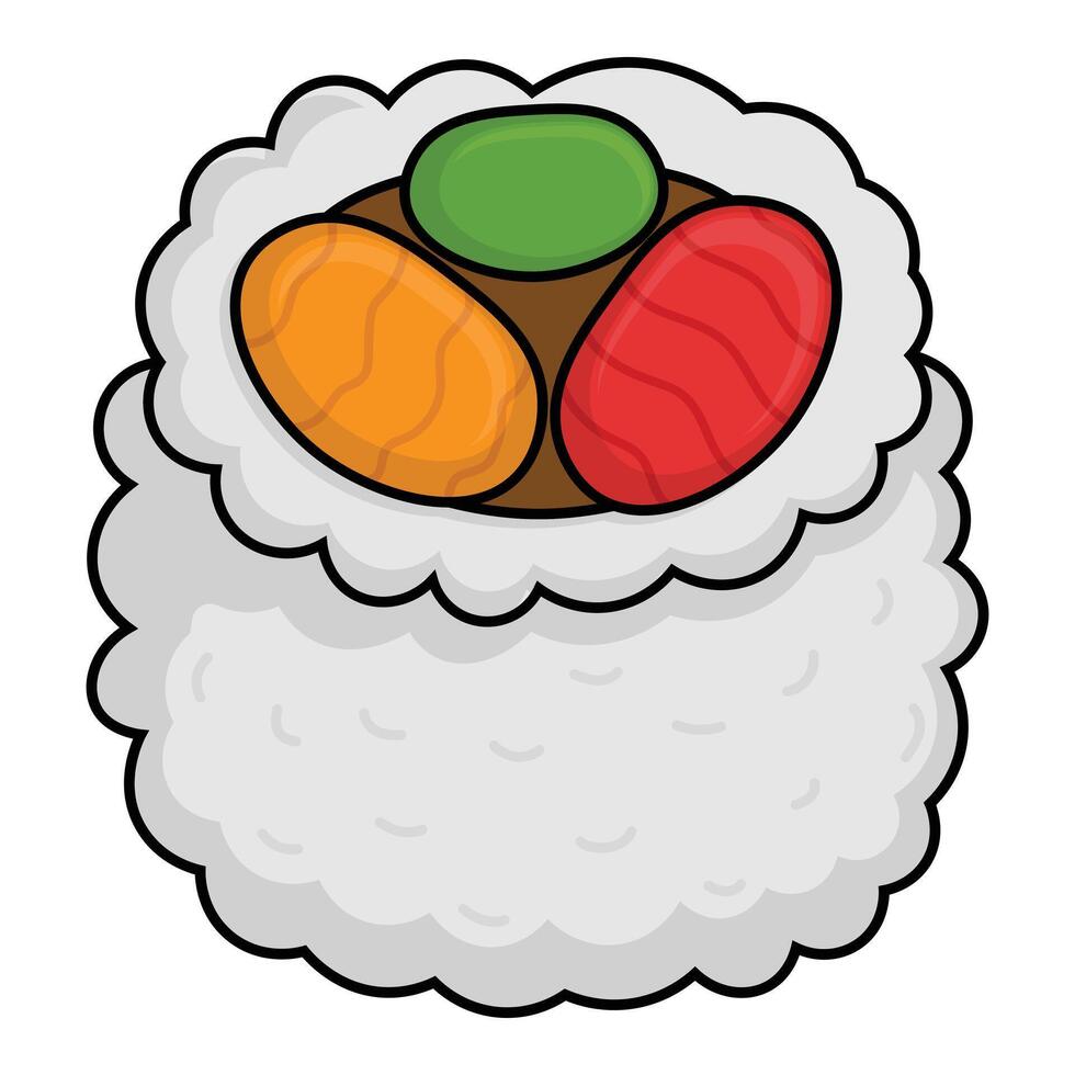 a piece of nigiri with tuna or maguro, and wasabi garnish on top isolated on white background. Japanese cuisine illustration for tradition Asian food design and concept vector