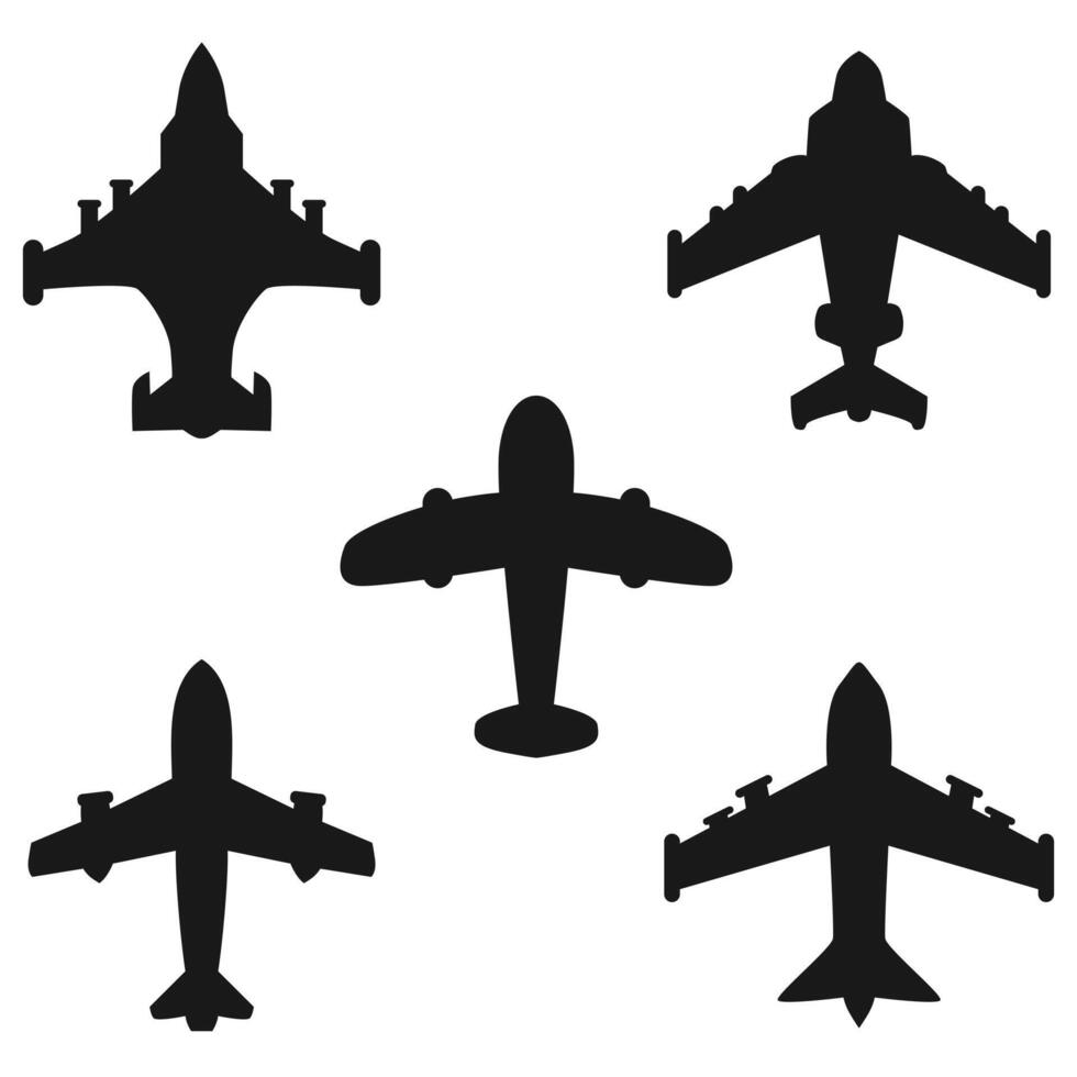 Black airplane set icon collection. Set of black plane silhouette icon vector