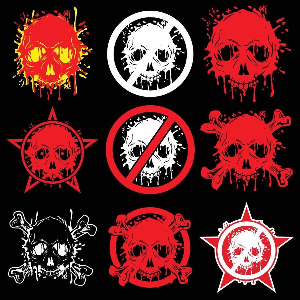 Set of skulls and crossbones with blood on a black background vector