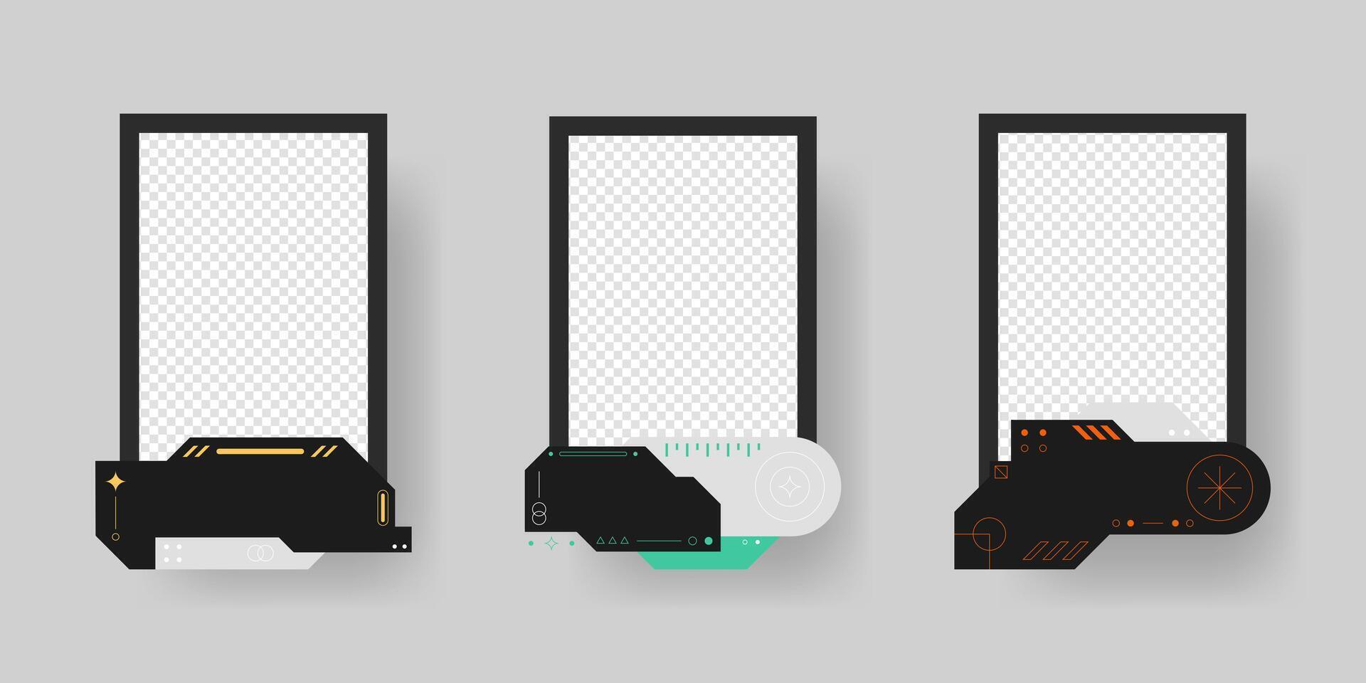 Abstract sci-fi frame template. Cyberpunk frame set. vector