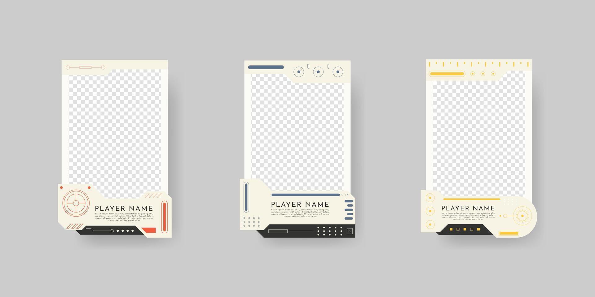 Collection of player frames template. Game card frame template design. vector