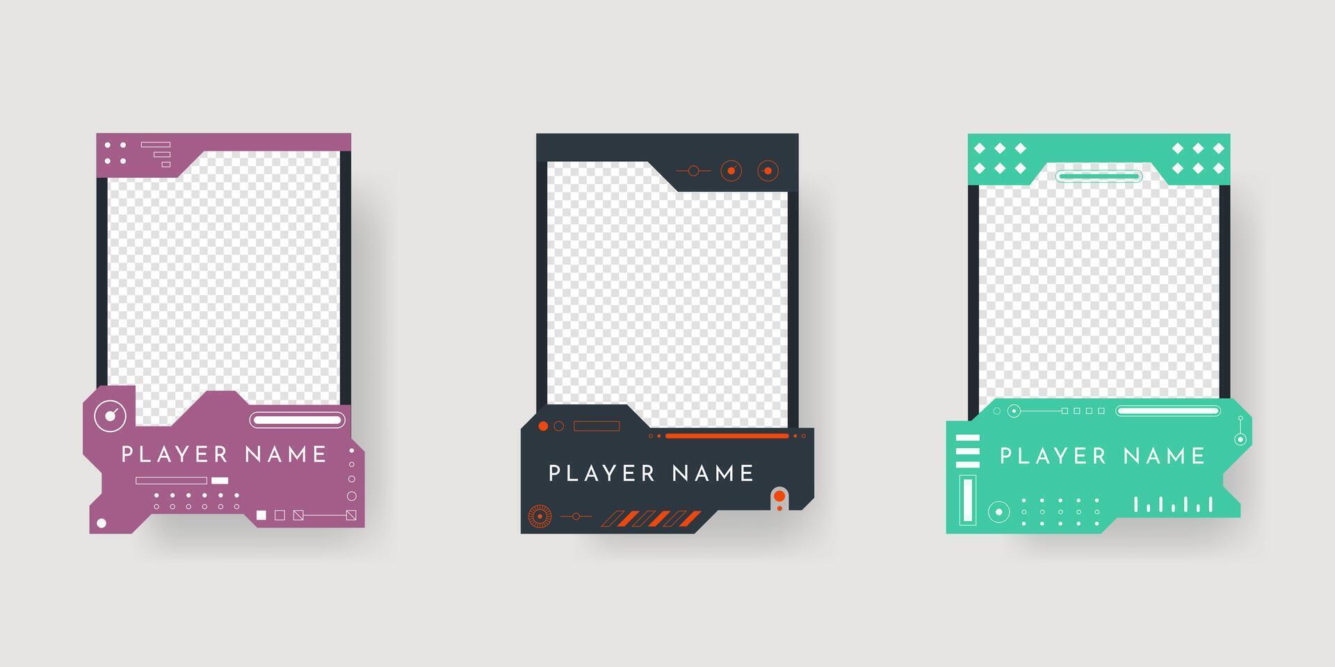 Collection of player frames template. Game card frame template design. vector