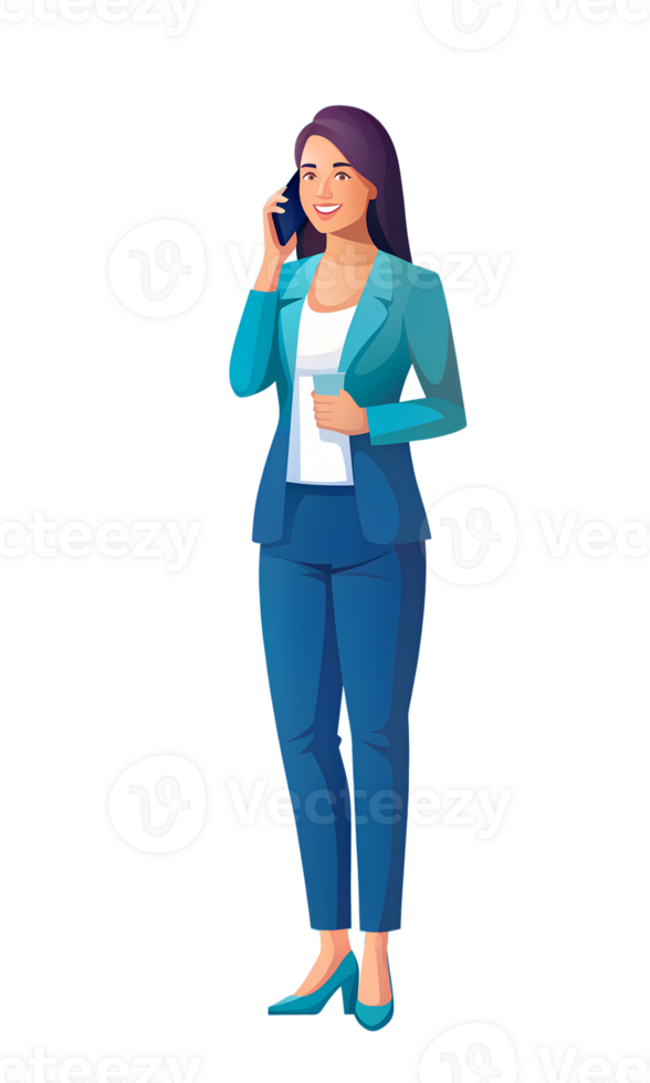 Professional Woman Character Talking on the Phone Full Height Illustration png