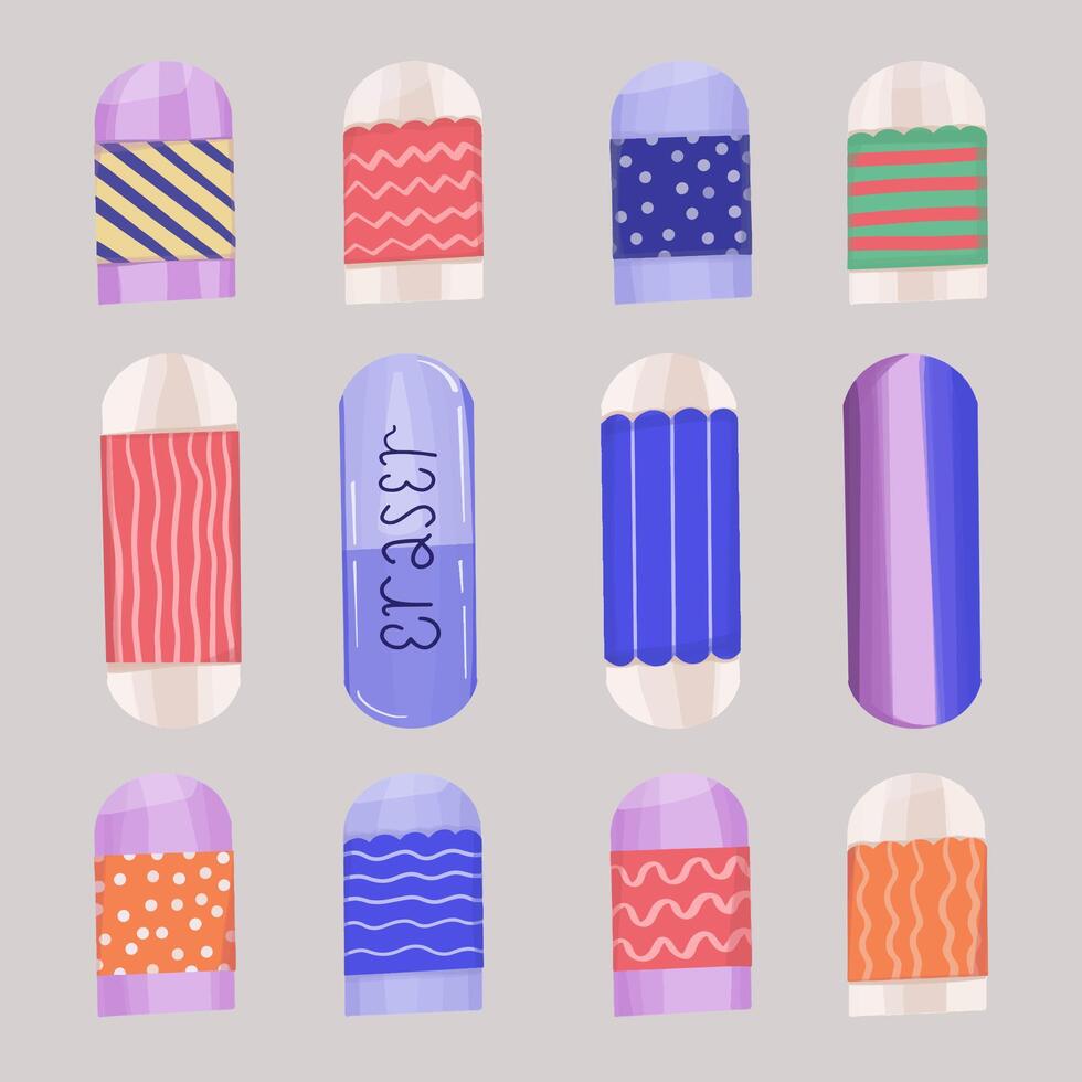 set of eraser. back to school stationery vector