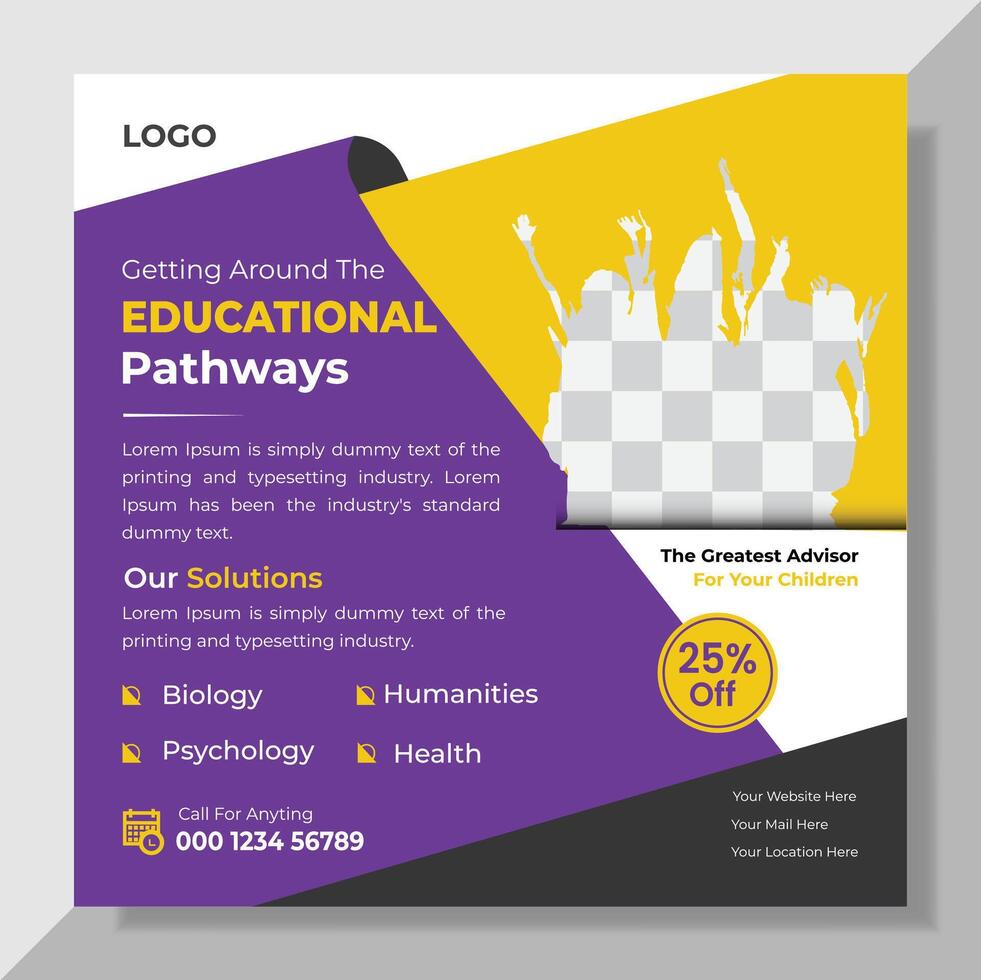 Education or school admission social media post banner square flyer template design. vector