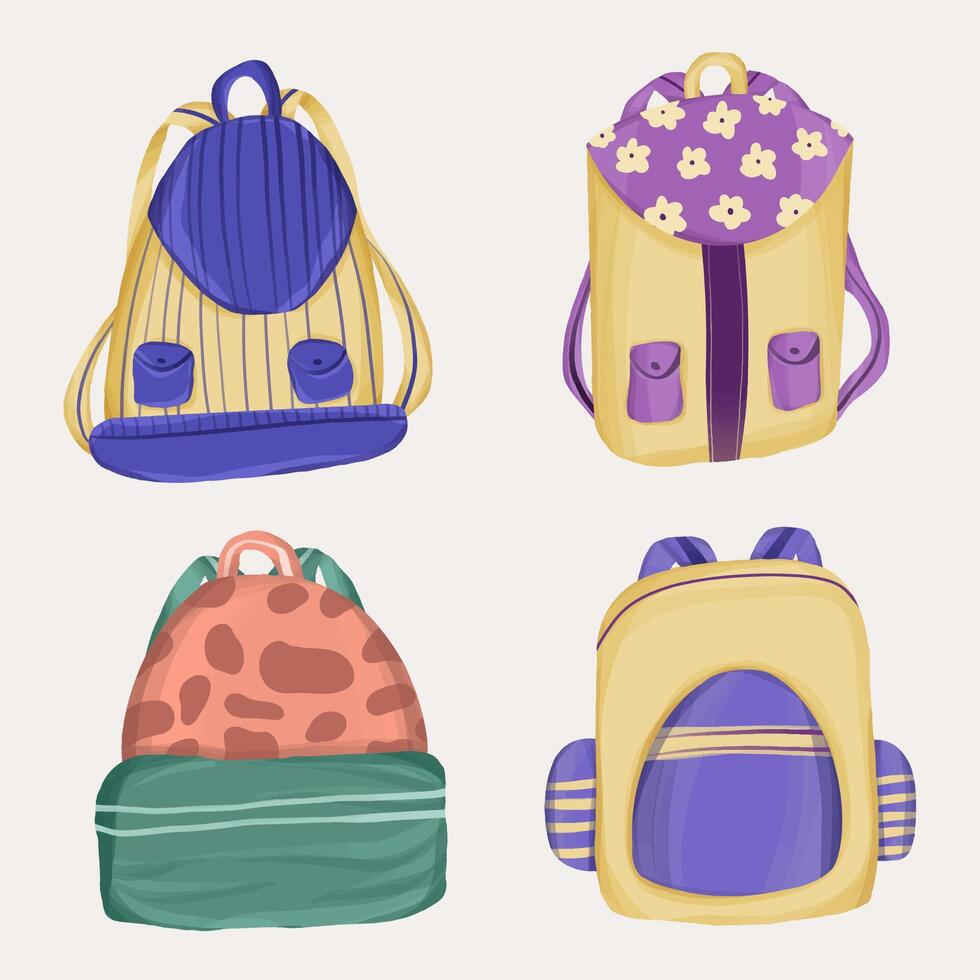 set of school backpack. back to school element vector