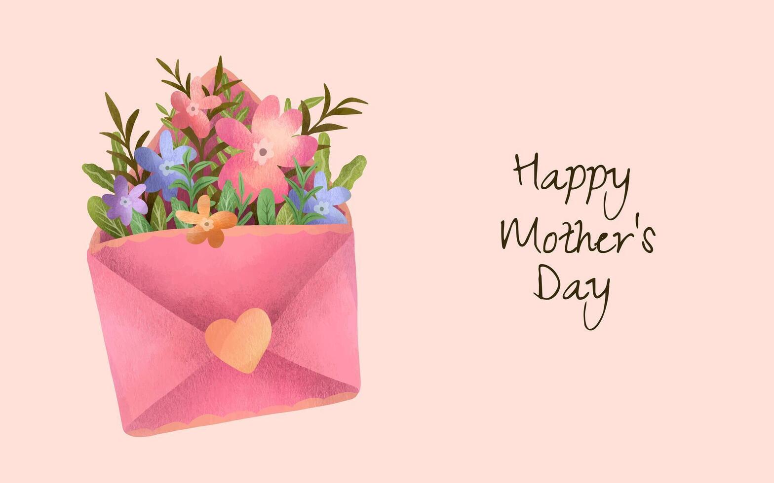 Mothers day banner with flowers and envelope illustration vector