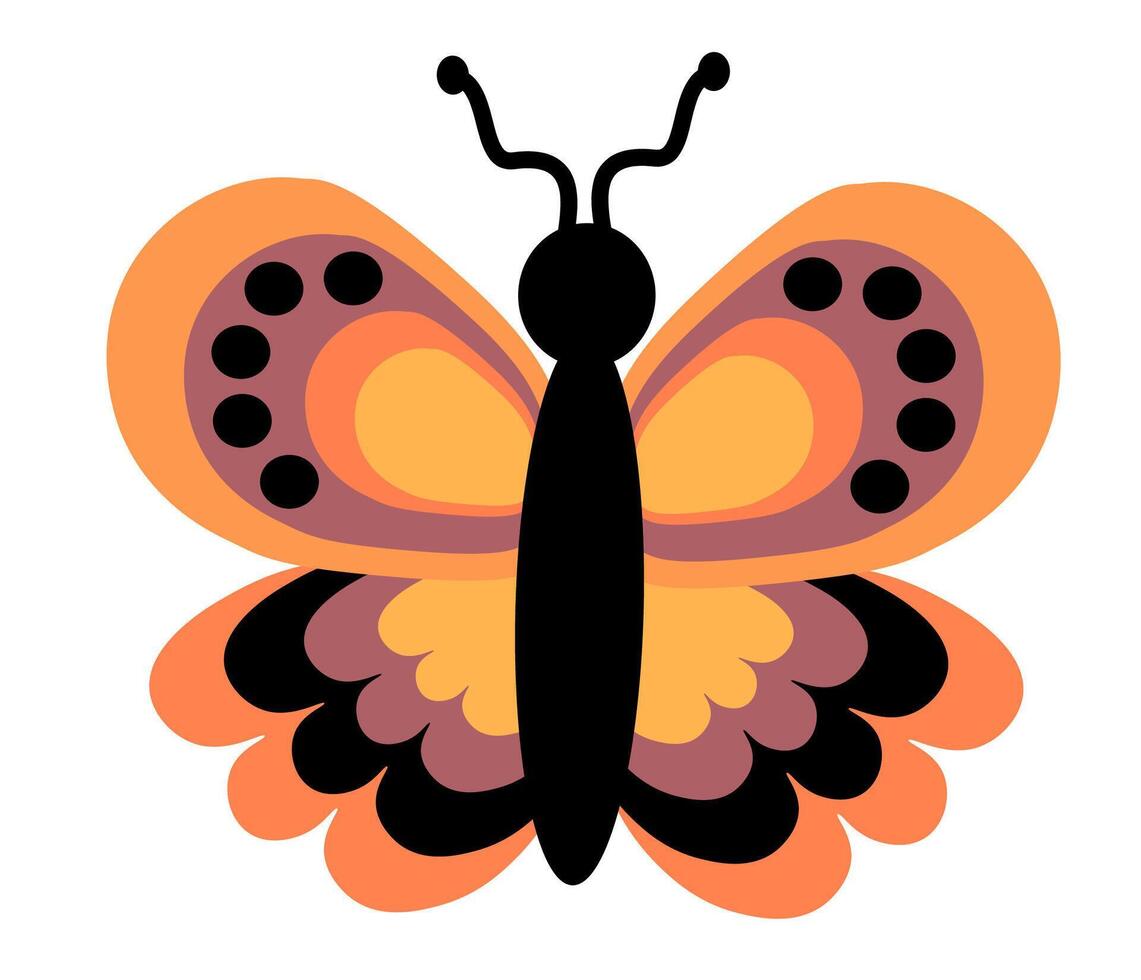 Orange Butterfly with abstract ornament design wings. Insect element. illustration isolated on white background. vector